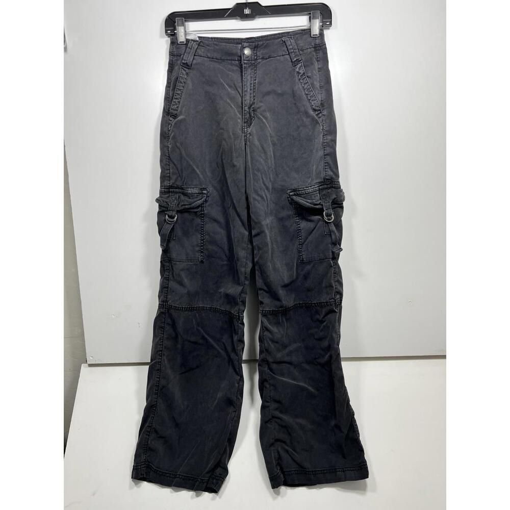 American Eagle Women’s Sz 00 Black Super High Rise Baggy Wide Leg Cargo Stretch